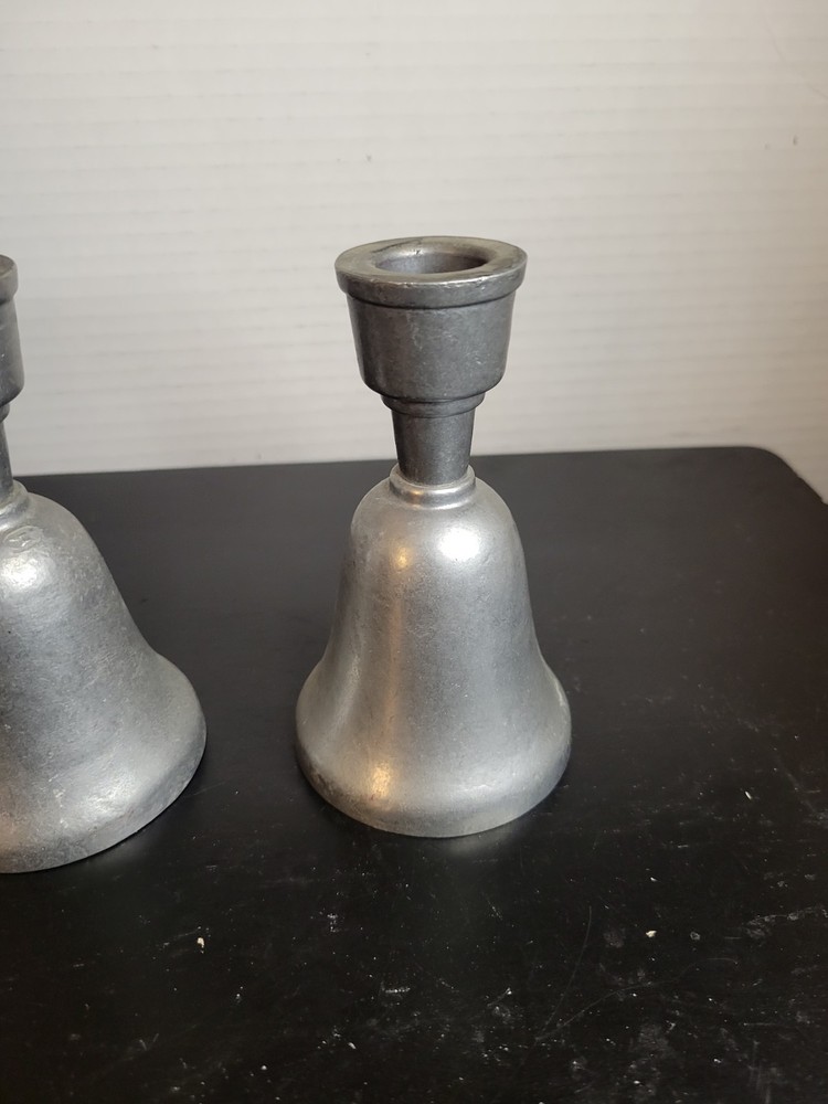 PEWTER TAPER CANDLESTICK / BELL COMBO PAIR - 2
