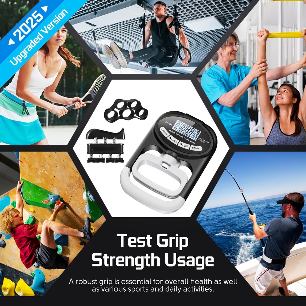 Electronic Grip Strength Tester with Adjustable Hand Dynamometer, Black