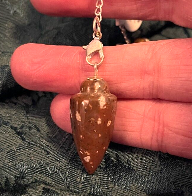Pendulum - Red Jasper with 7 Chakra Beaded Chain and Storage Pouch