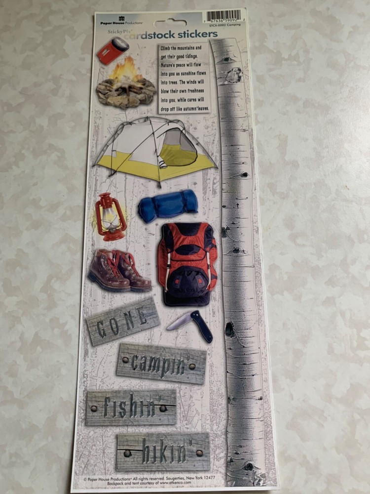 PAPERHOUSE STICKERS & BORDERS GONE CAMPING TENT BACKPACK LANTERN FIRE 14PCS