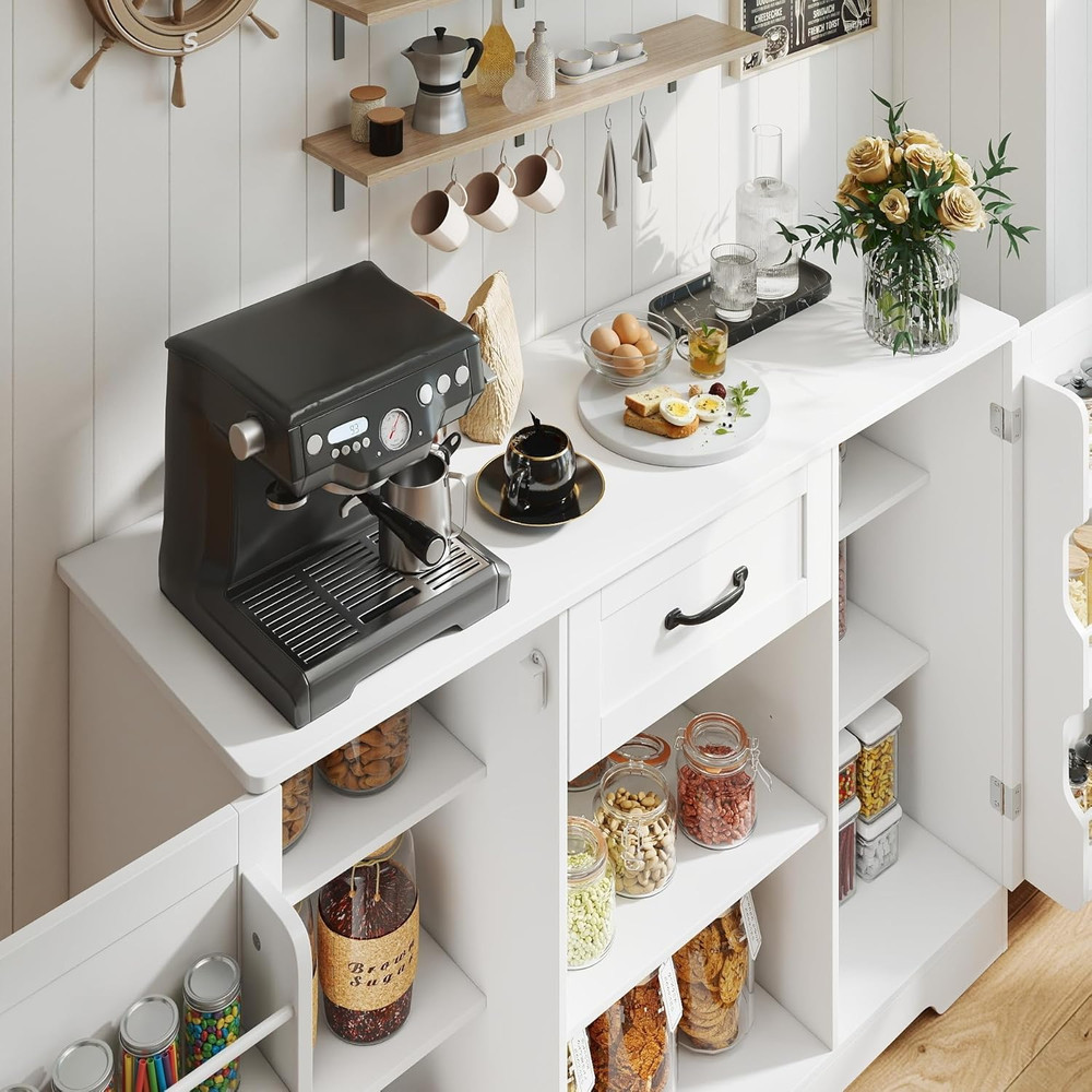 White Kitchen Sideboard Buffet Cabinet with Storage and Shelves