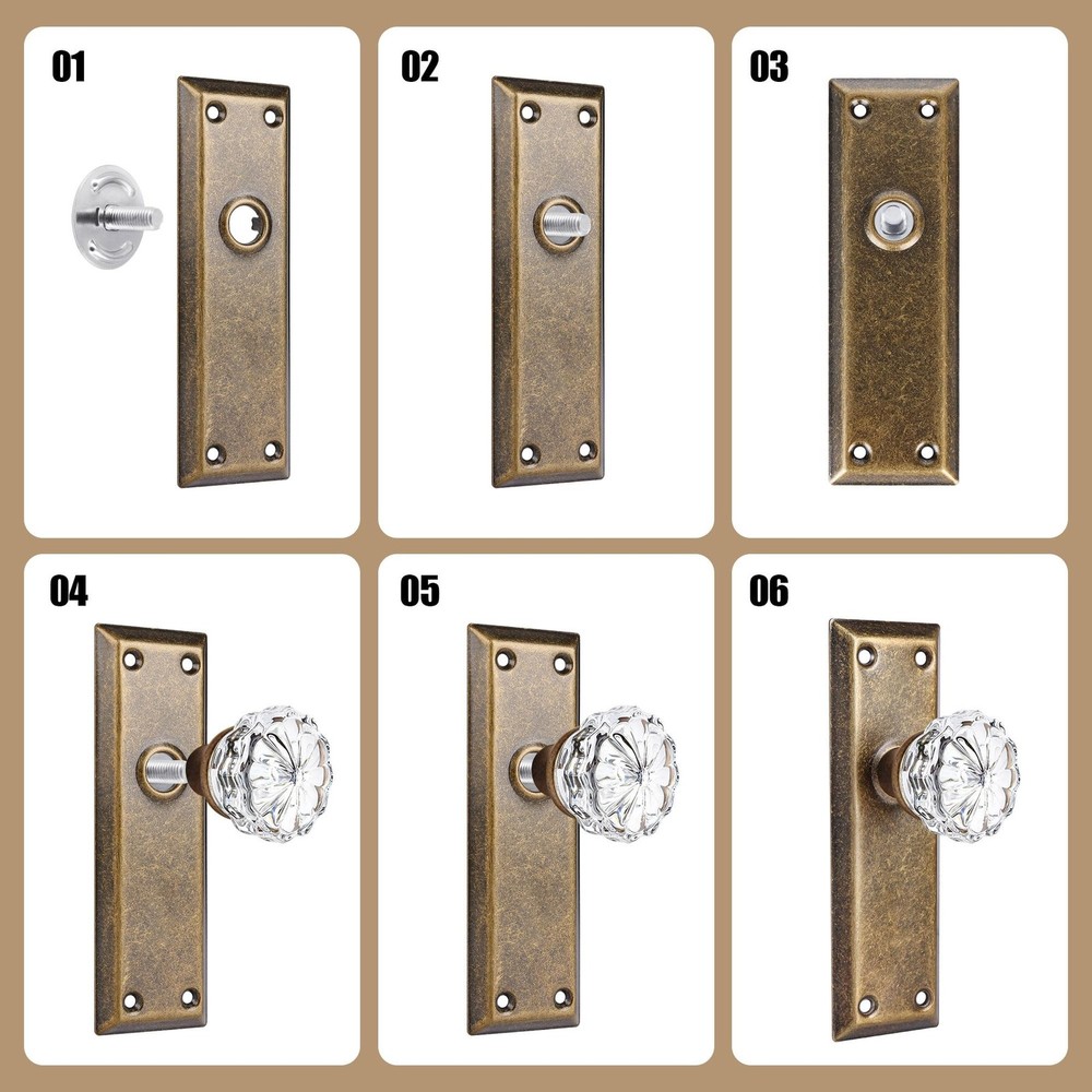 2 Pack Vintage Antique Brass Single Sided Crystal Dummy Door Knobs Interior, ...