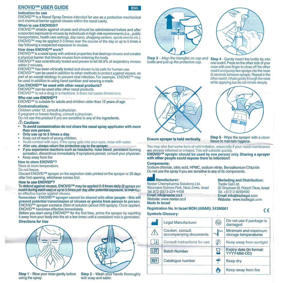 3-PACK Enovid SaNotize Nasal Spray Cleanser Powered by Nitric Oxide