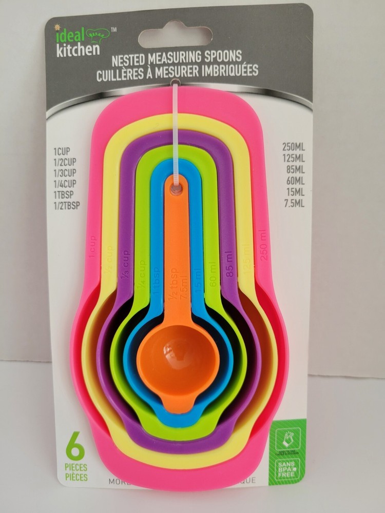Ideal Kitchen Nested 6 pcs Measuring Cups & Spoons Set  Multi-Color Plastic NEW