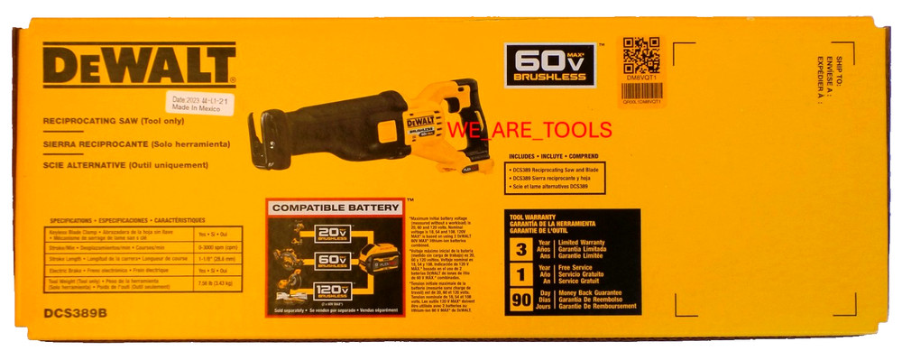 DEWALT DCS389B Flexvolt 60V Cordless Reciprocating Saw