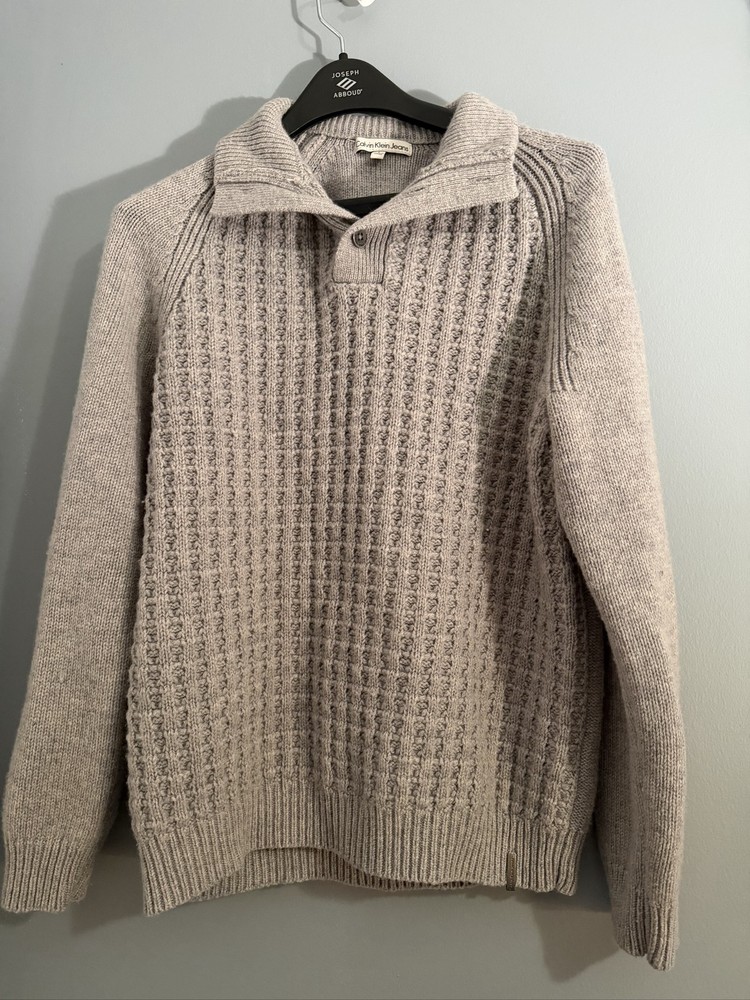 Calvin Klein L Gray Waffle Knit Henley Pullover