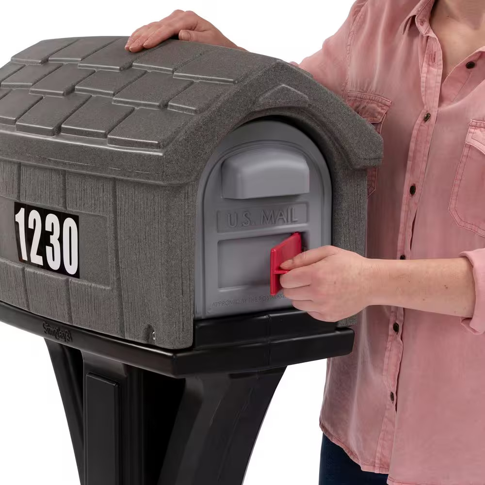 Classic Home Gray Stone / Black Post Mount Mailbox