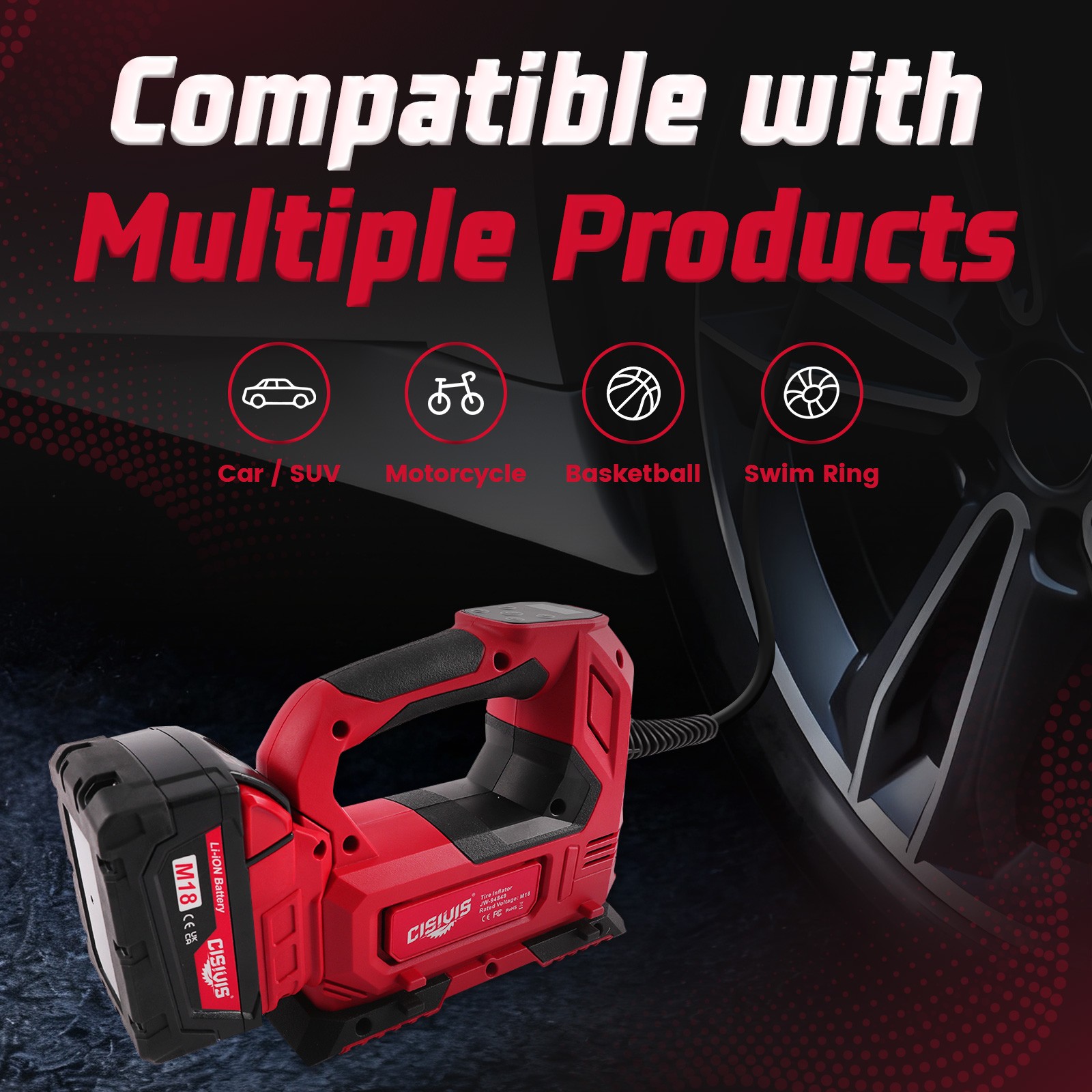 Cordless Tire Inflator Air Compressor for Milwaukee with M18 Bettery And Charge-