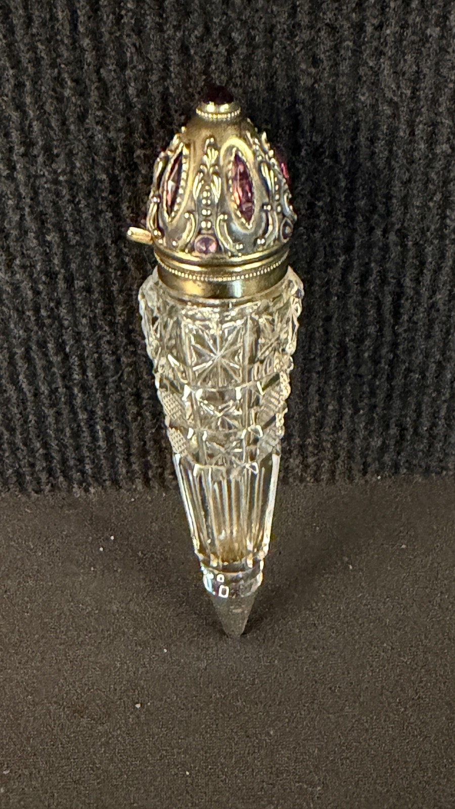 Rare Victorian Sterling with Faceted Amethyst Stones & Cut Cyrstal Scent Bottle