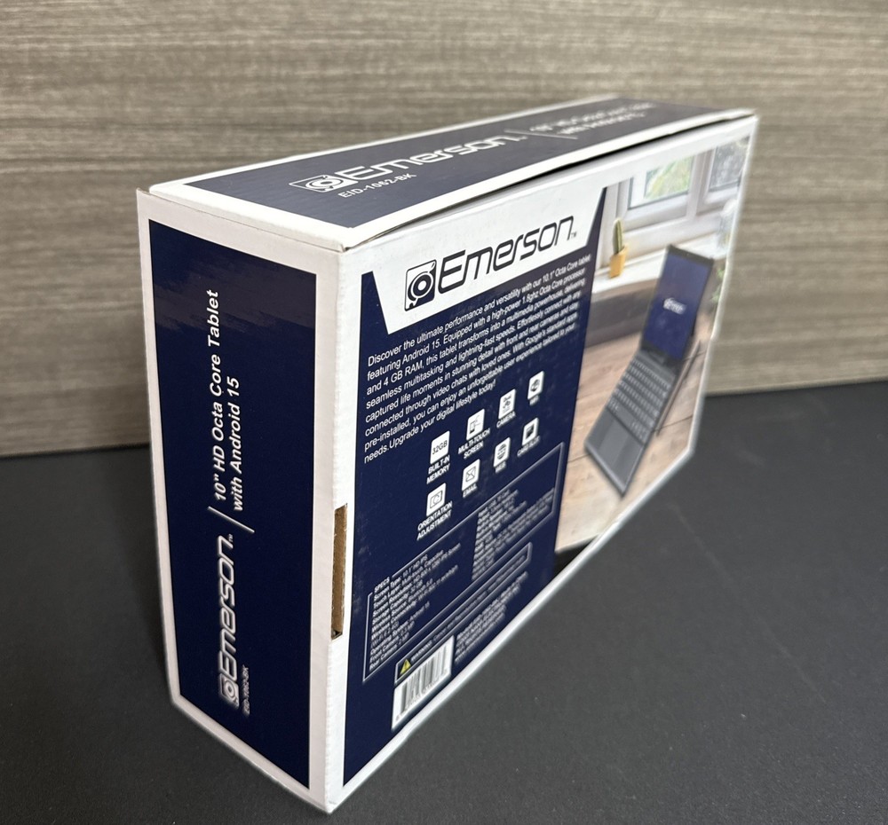EMERSON EID-1062-BK 10" HD Octa Core Tablet with Android 15