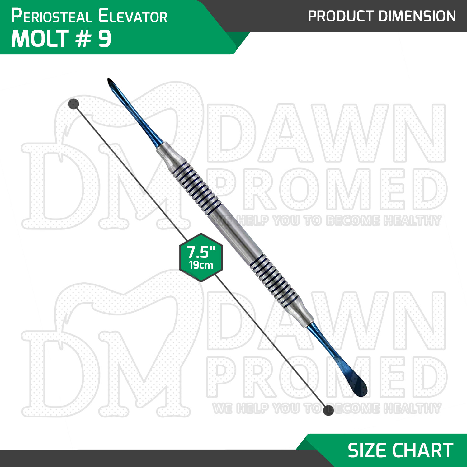 Dental Periosteal Elevator Molt # 9 Blue Titanium Coated Double Ended German Gr