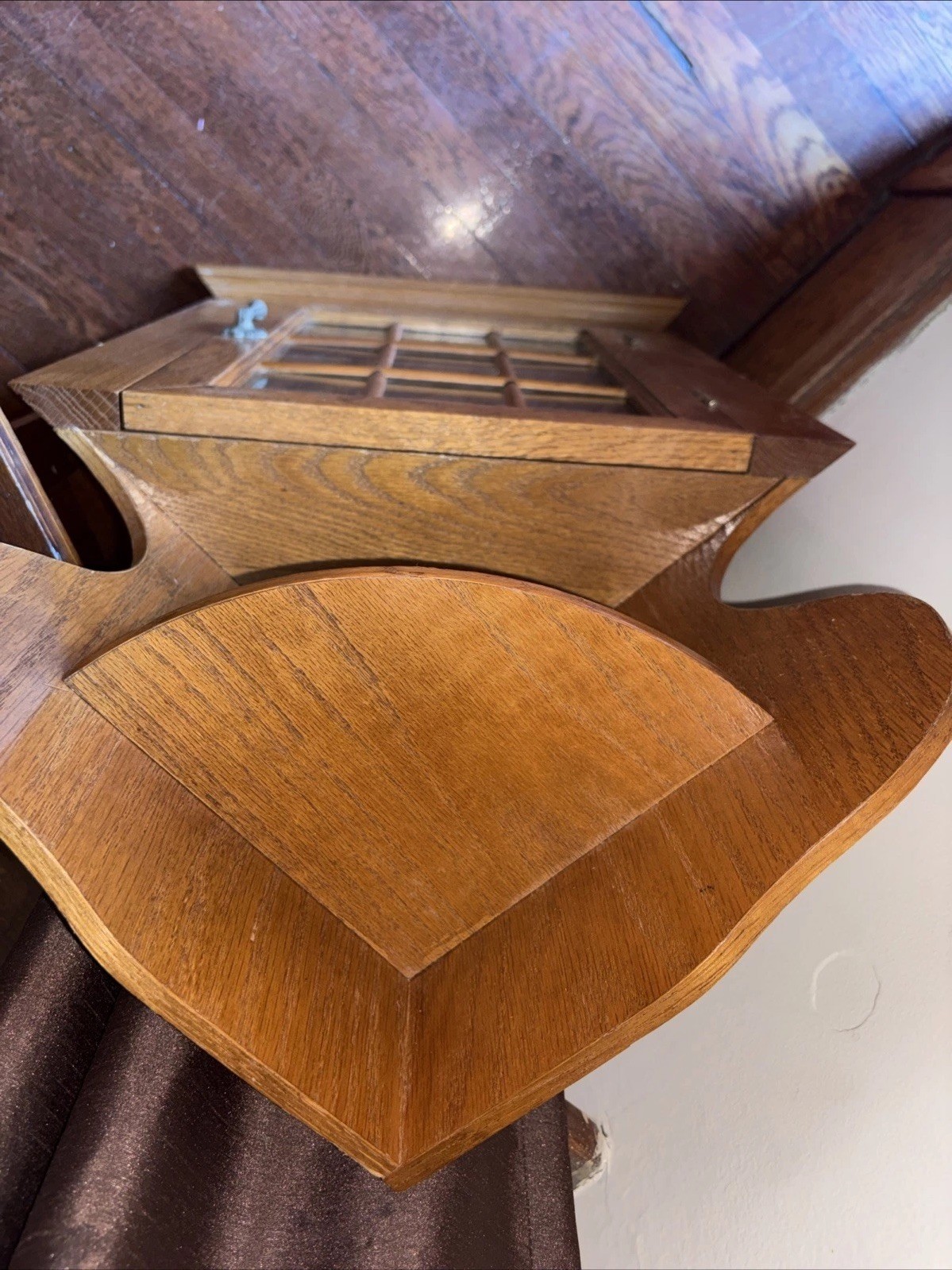 Vintage Oak Curio Corner Cabinet Shelf Display Farmhouse