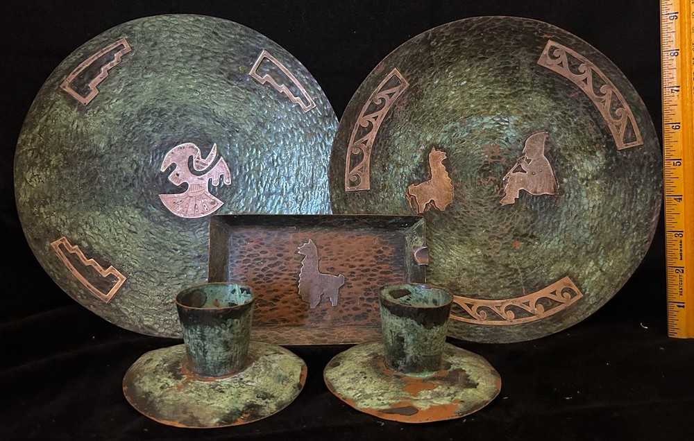 5 Piece Copper & Silver (?) Set Peruvian (?)