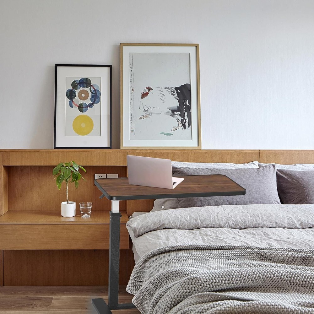 Adjustable Overbed Table W/ Invisible Wheels Bedside Table ，Standing Desk