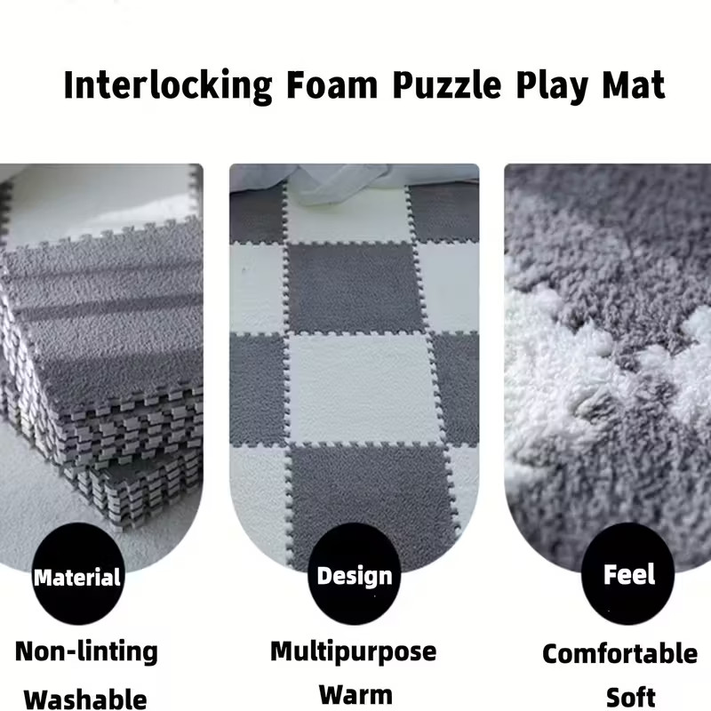 20Pcs 11.8"x11.8" Plush Interlocking Carpet Tiles, Anti-Slip Puzzle Mat for Kid