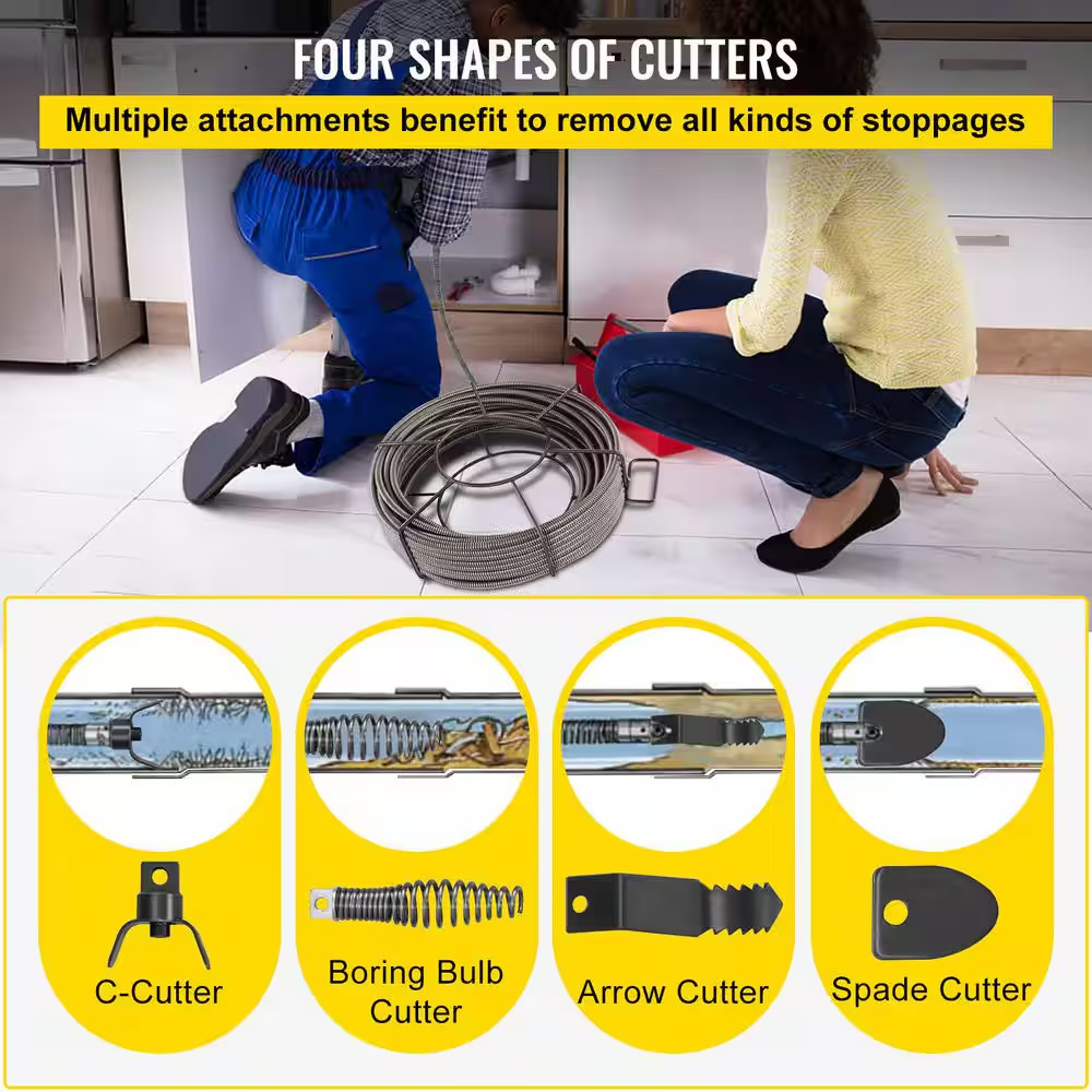 Drain Cleaning Cable 50 Ft. X 3/8 In. Solid Core Cable Sewer Cable Drain Auger C