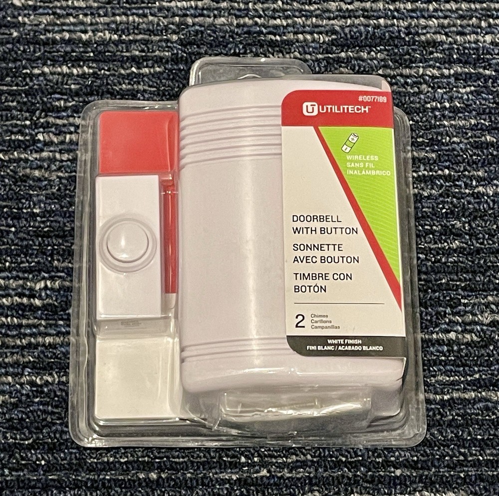 Utilitech Wireless Doorbell #0077189 2 Chimes With Button White Push