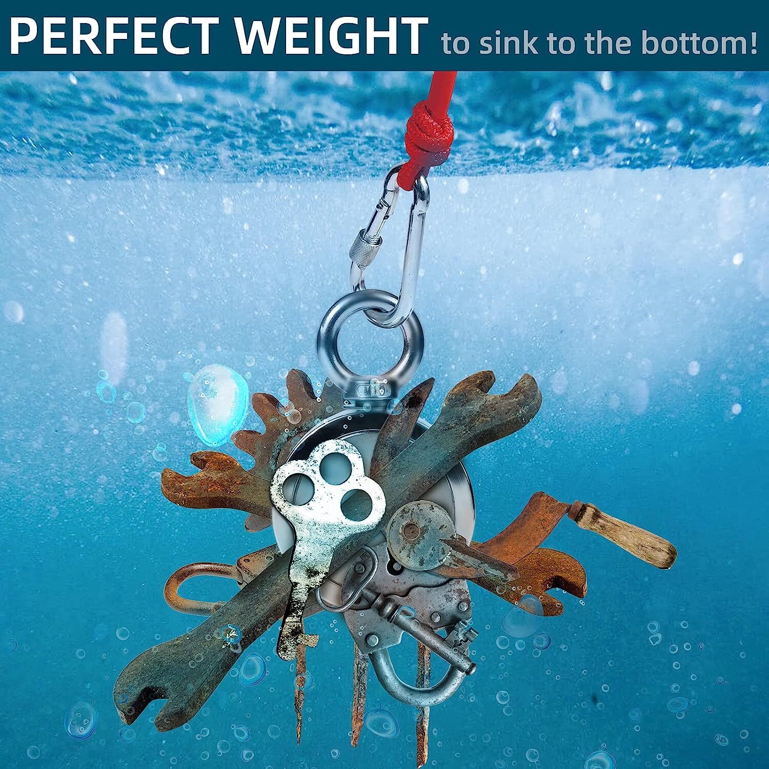 Fishing Magnet Kit Up to 1800 Lbs Pull Force Strong Neodymium + Carabiner + Rope