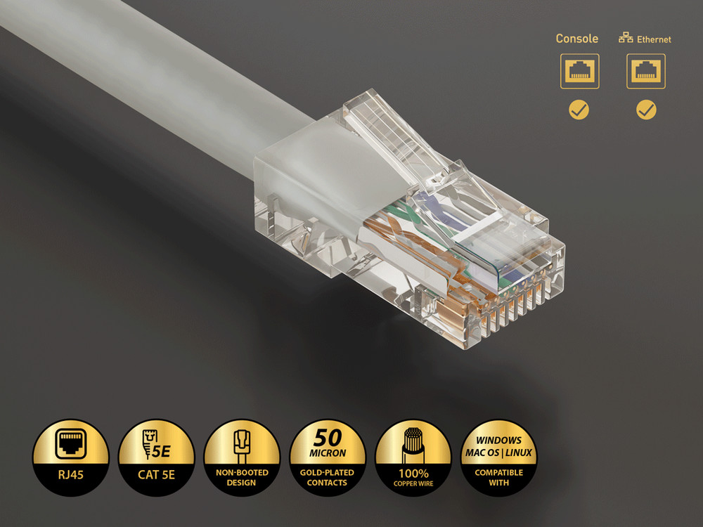 100ft Cat5e UTP Non-Booted Ethernet Network Patch Cable 24AWG Bare Copper, Gray