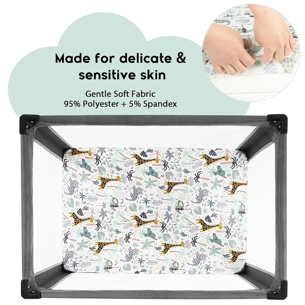 Pack and Play Sheets Fitted, Mini Crib Sheets 2-Pack for Pack N Play Mattress, S