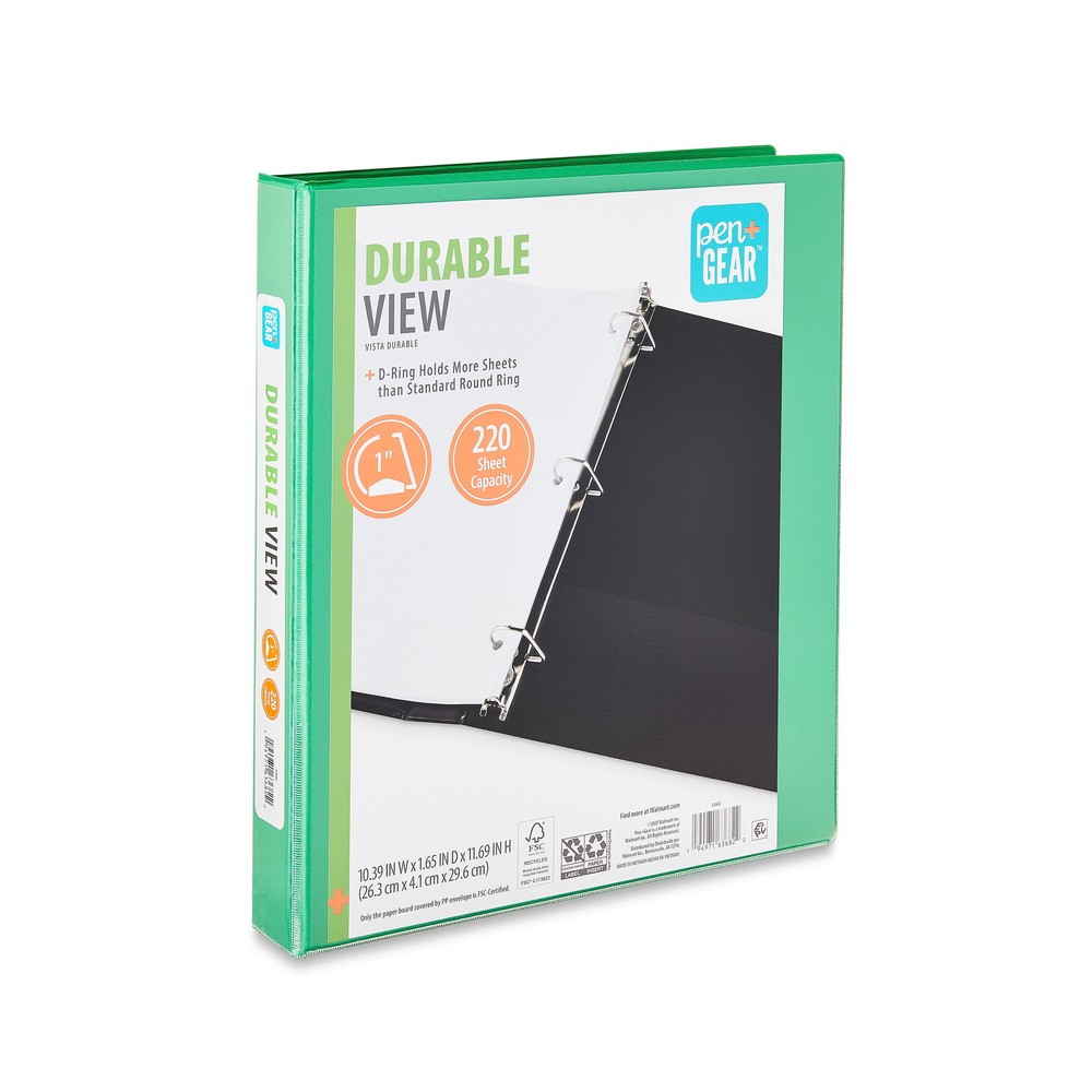 Pen+Gear Durable View 1" D-Ring Binder, White, 4 Count