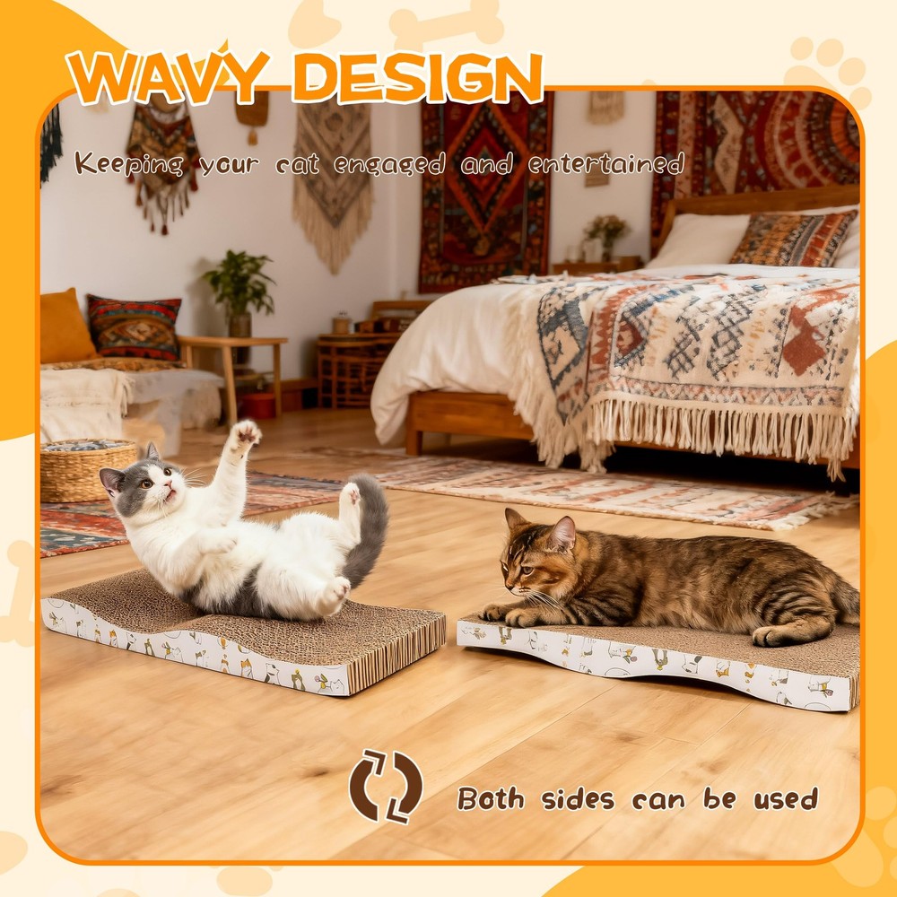 Cat Scratch Pad 2 Pack, Waved Cardboard Cat Scratcher with Catnips, Scratchin...