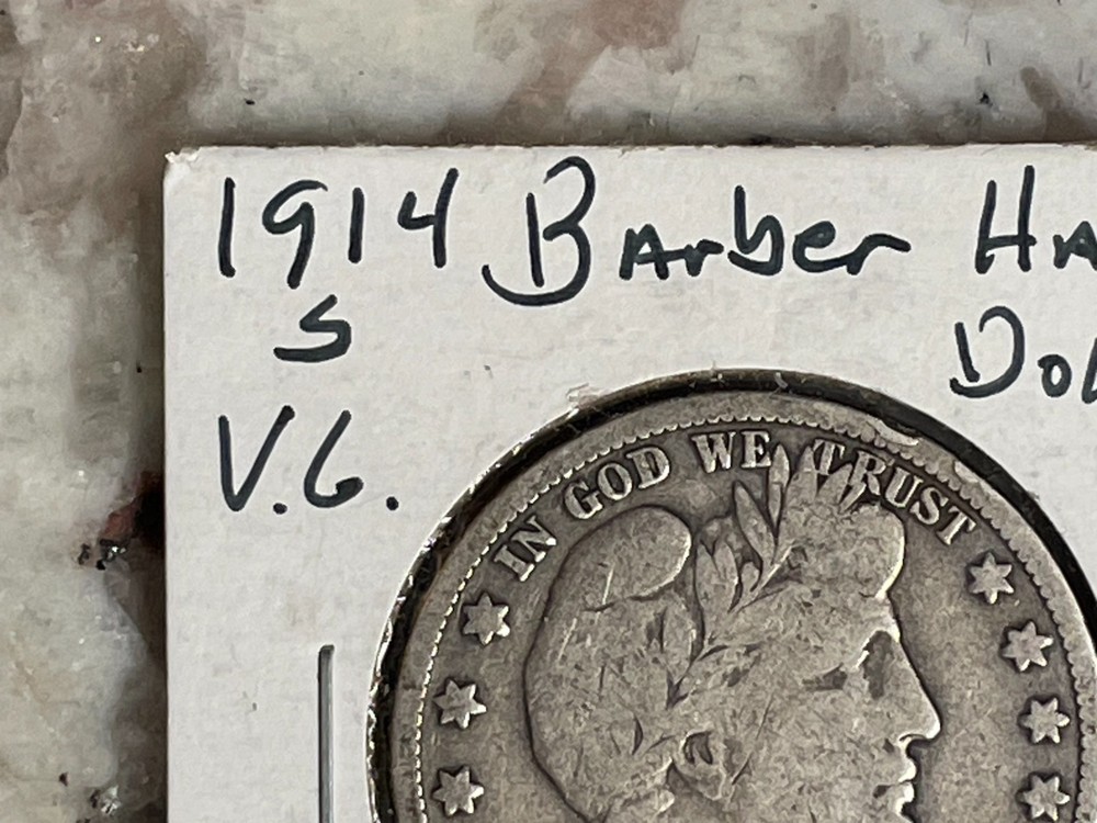 1914S Barber 90% Silver Half Dollar Very Good+ #66.