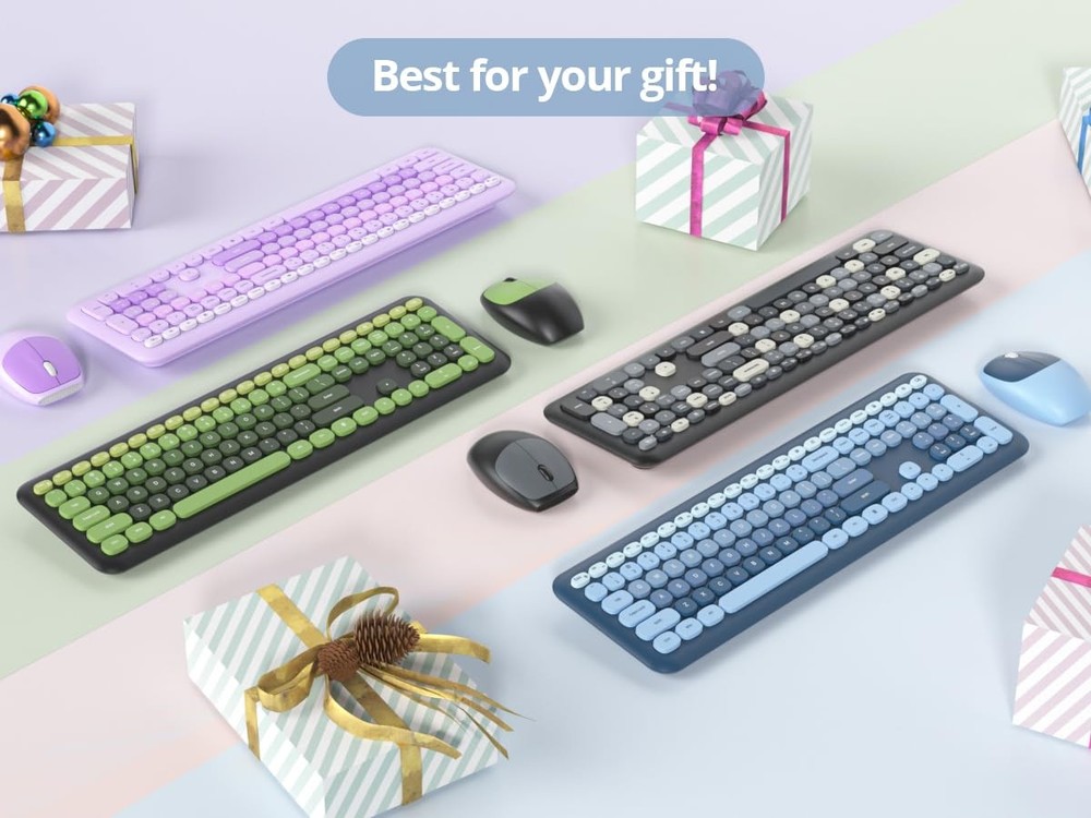 iRoboosta Black White Wireless Keyboard and Mouse Combo, 2.4GHz Retro Typewri...