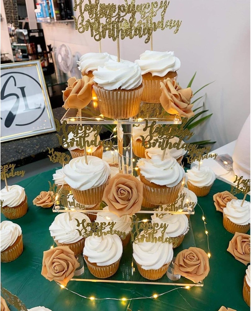 3-Tier Clear Acrylic Cupcake Stand with LED String Light - Perfect for Events
