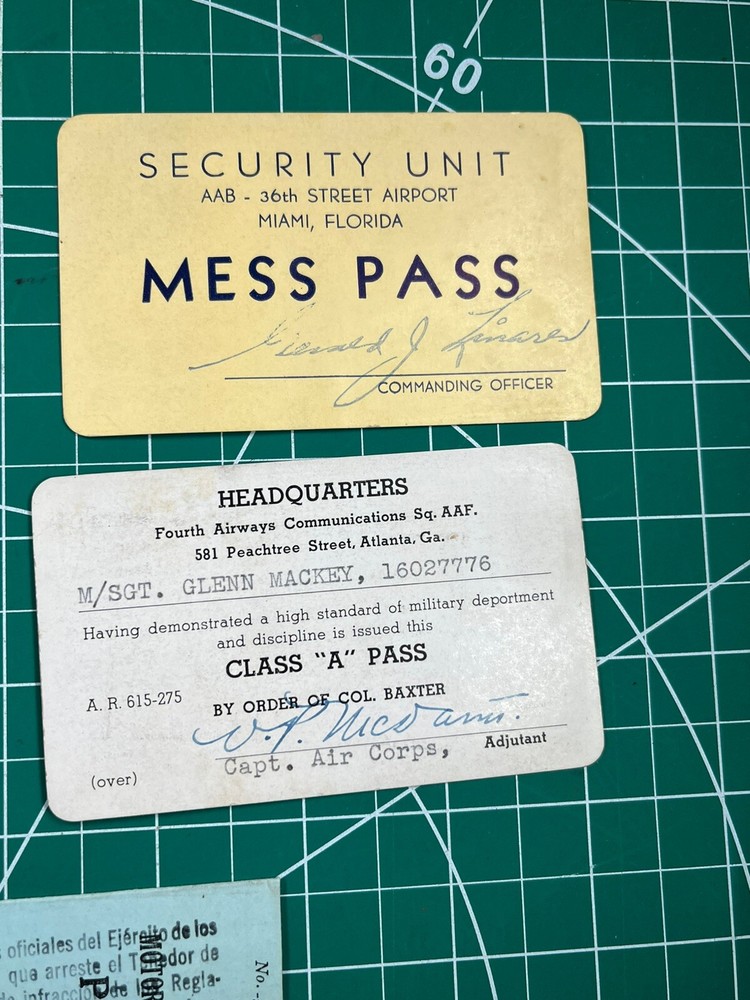 WWII Mess Pass Lot & Vehicle Permit Named ID'd