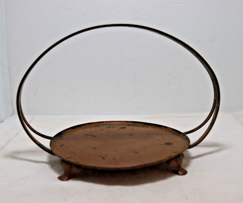 Antique Copper Casserole Carrier Solid Copper Base 7" Diameter Handle 7" High