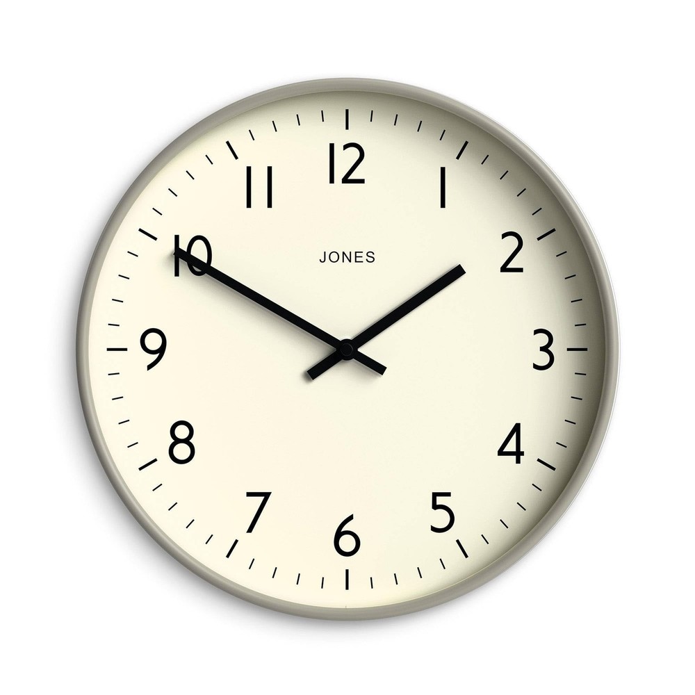 JONES CLOCKS® Studio Clock | Modern Round wall Clock | 12 inch | Gray | Eas