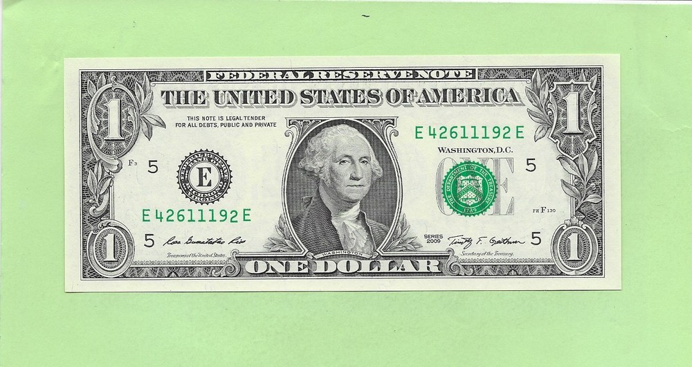 2009 ..UNCIRC $1  E 4261 1192 E  .... 2009 $1  E-E     NICE NOTE
