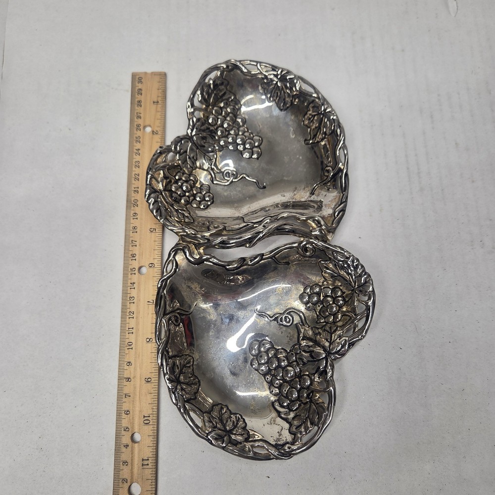 Godinger Silver Art Co Double Heart Grape Silver Plate Serving Dish Candy Nuts