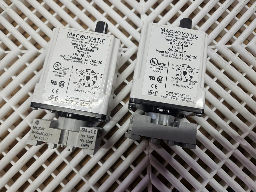 (Qty 2) Macromatic TR-50224-08 Time Delay Relays 0.6s - 60s Range Socket Base