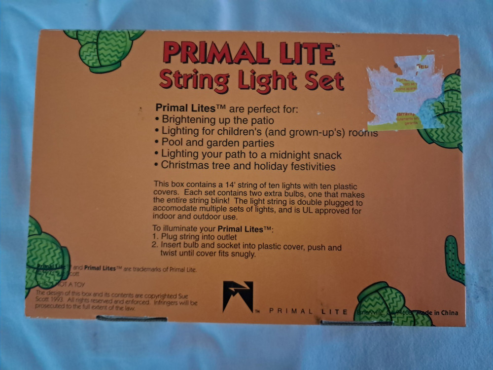 Vintage Primal Lite Prickly Pair String Light Set - 14' String, 10 Lights 1993