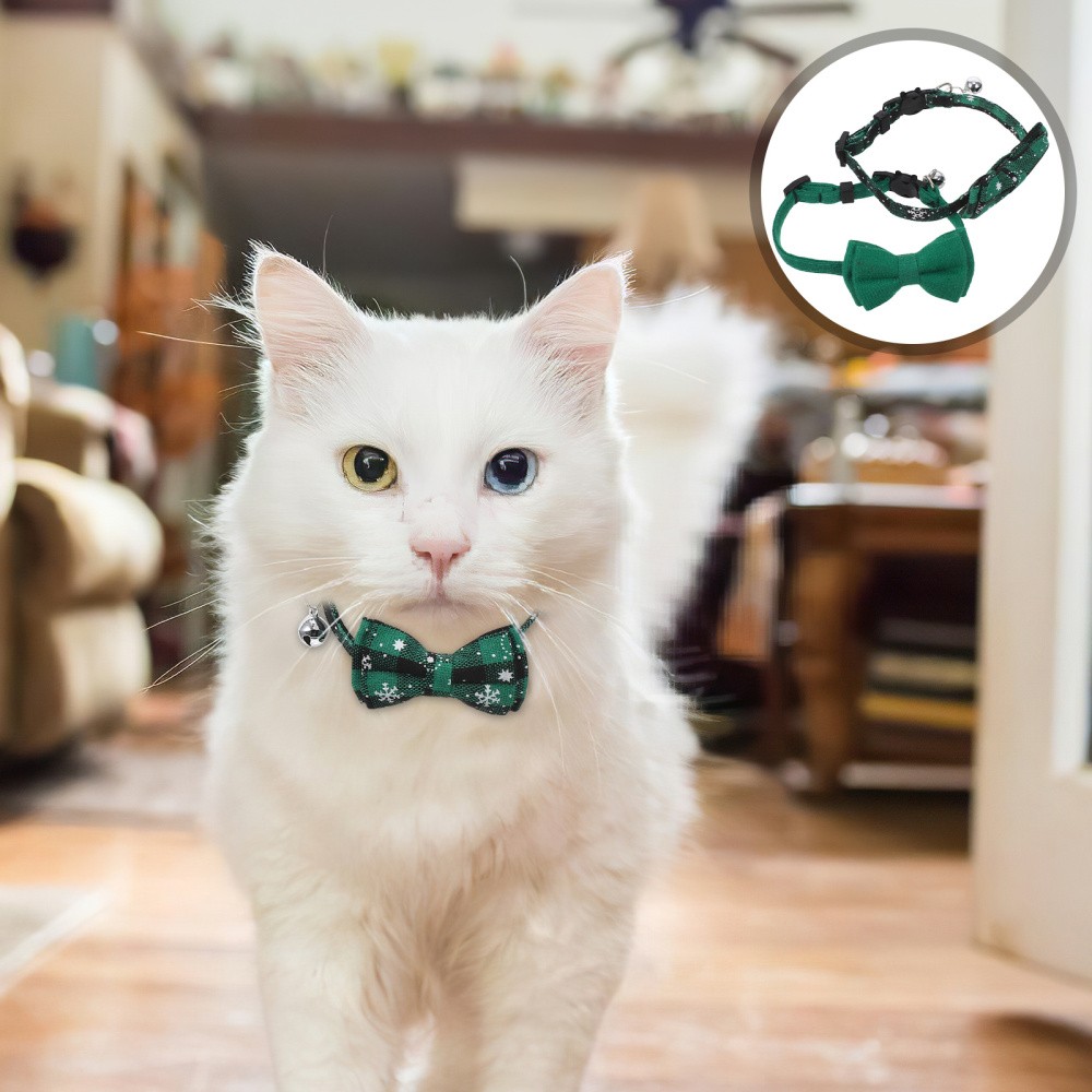 2 Pcs Cat Collar Bow Tie with Bell Breakaway Bowtie Adjustable Pet