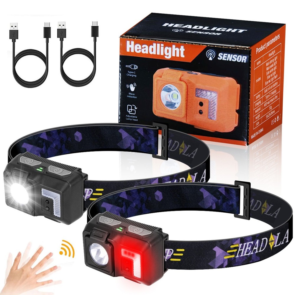 2 Pack Super Bright LED Headlamp USB Rechargeable Headlight Head Light Head Band