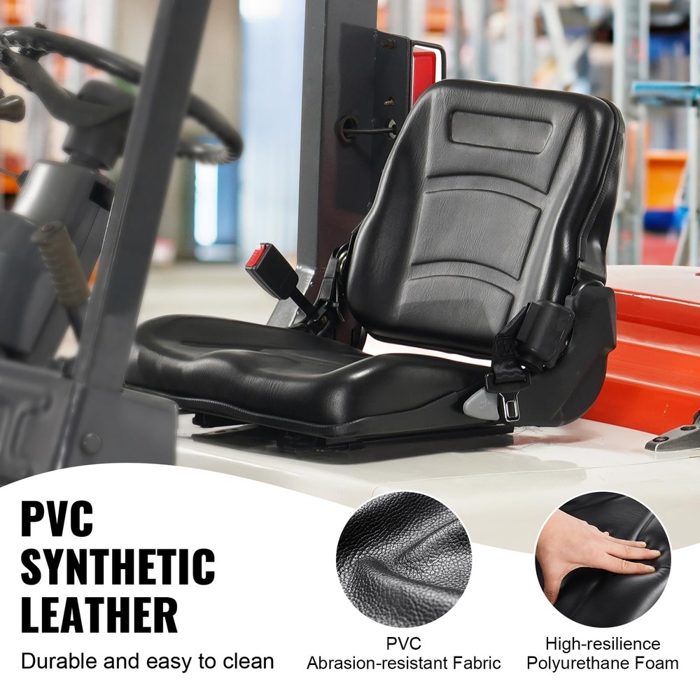 Universal Forklift Seat Fold-Down Tractor Seat Adjustable Back Angle Black