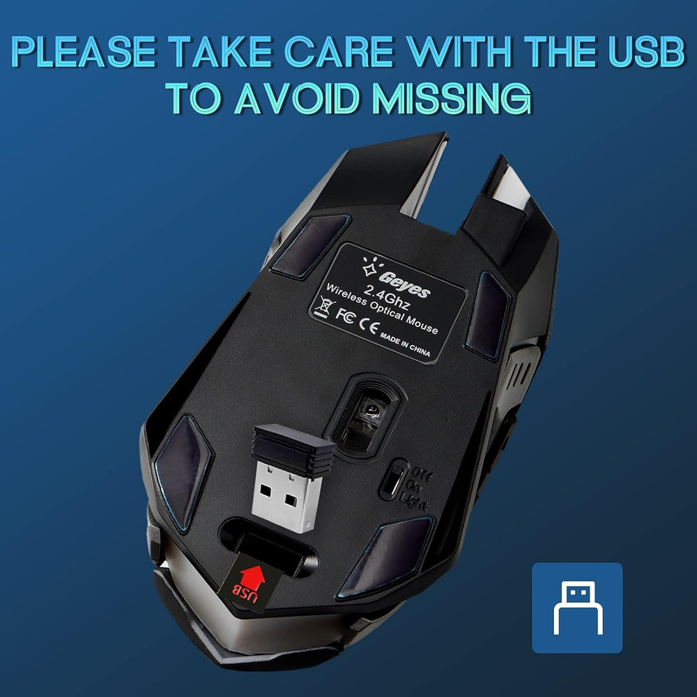 VEGCOO Wireless Gaming Mouse, C8 Silent Click Wireless Rechargeable Mouse with C