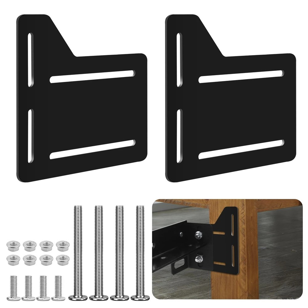 2Pcs Queen Bed Modification Plate, Headboard Brackets, Matte Black