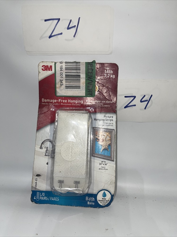 Command Bath Picture Hanging Strips, Large, White, 4-Water Resistant Strips