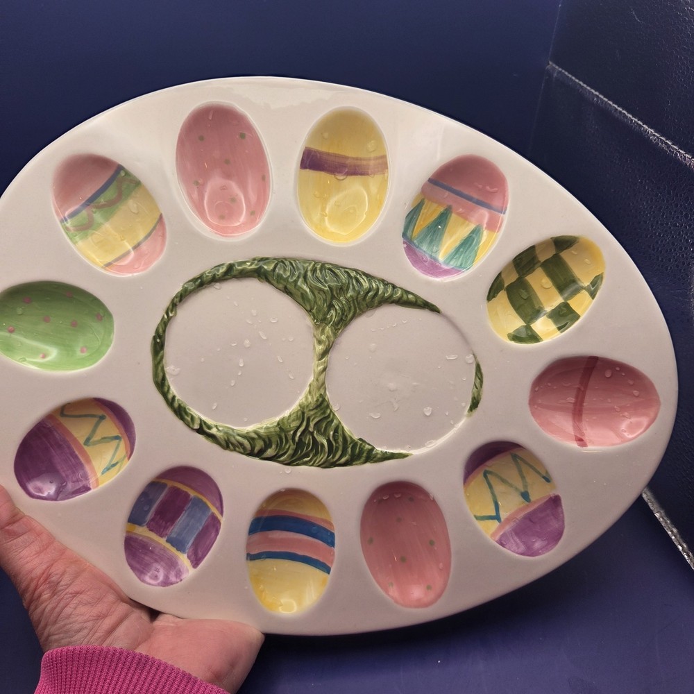 Certified International Susan Winget Easter Egg Deviled Egg Platter 12.5" Oval