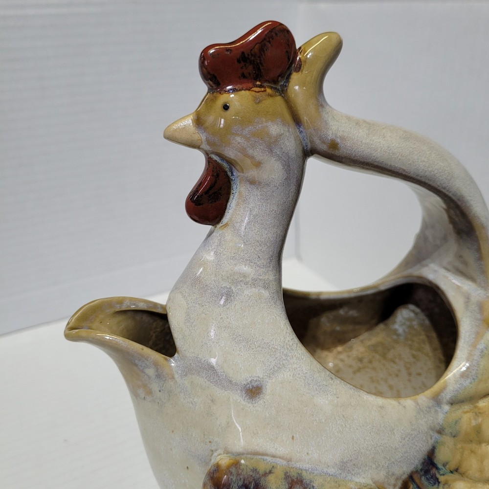 Ceramic Chicken Pitcher Glazed Handmade 9.5in