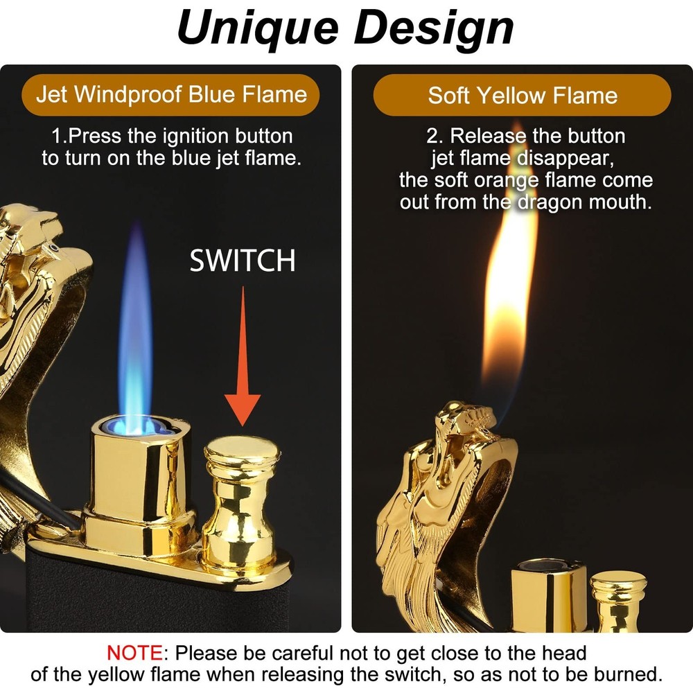 Cool Dragon Dual Flame Lighter - Outdoor Windproof Torch Switchable Soft/Jet ...