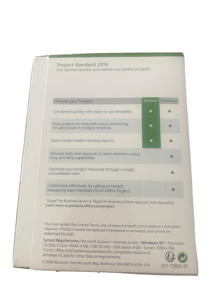 New Microsoft Project Standard 2019 076-05795