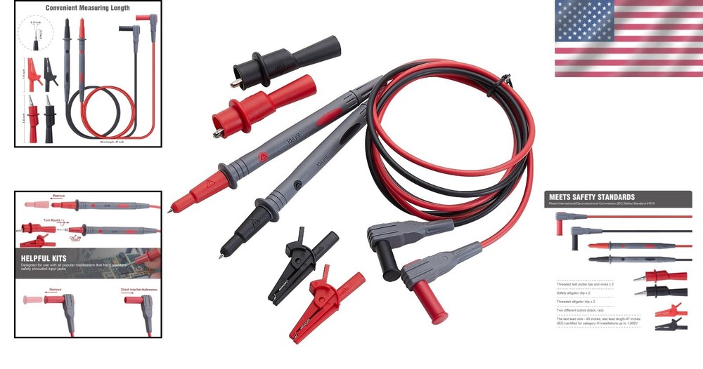 Durable Multimeter Lead Set with Threaded Clips - Compatible with Fluke