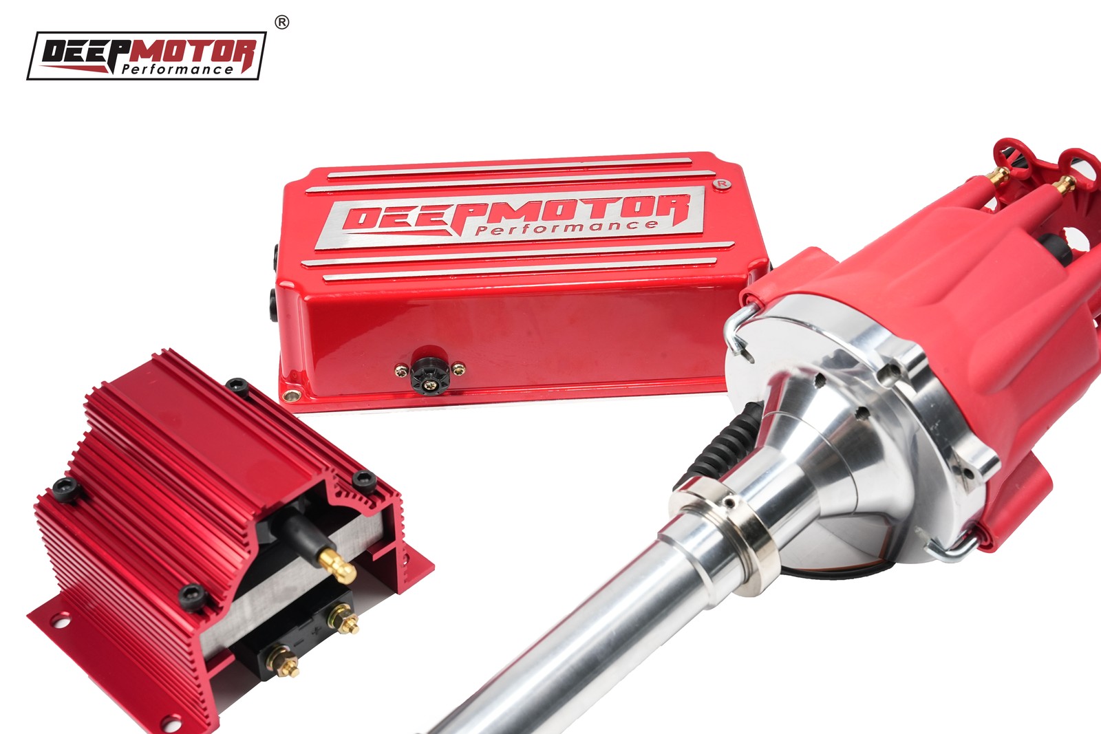 Deepmotor Billet Red Distributor Coil Ignition Kit for SBC BBC Chevy 350 454 Pro