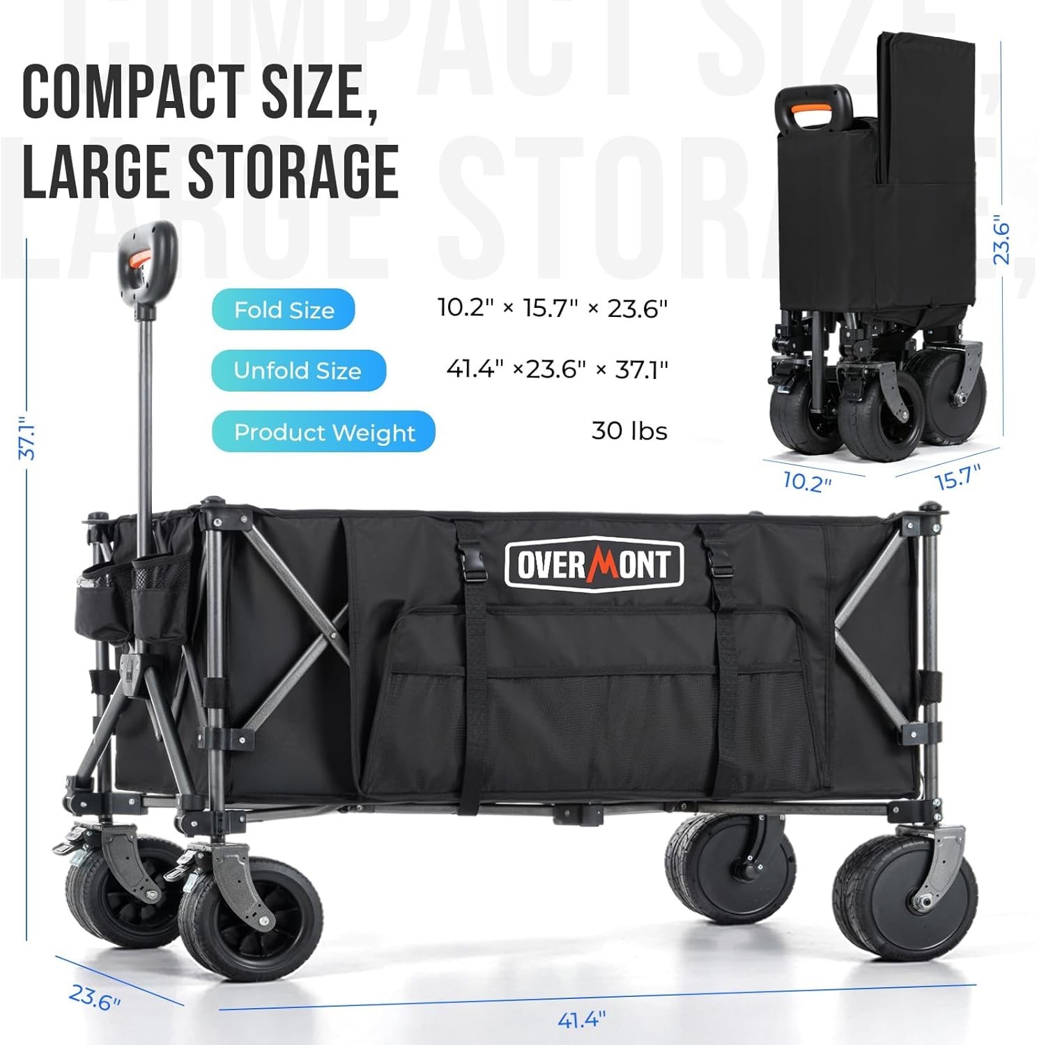 Electric Collapsible Folding Wagon - 200L Foldable Cart with All Terrain Wheels