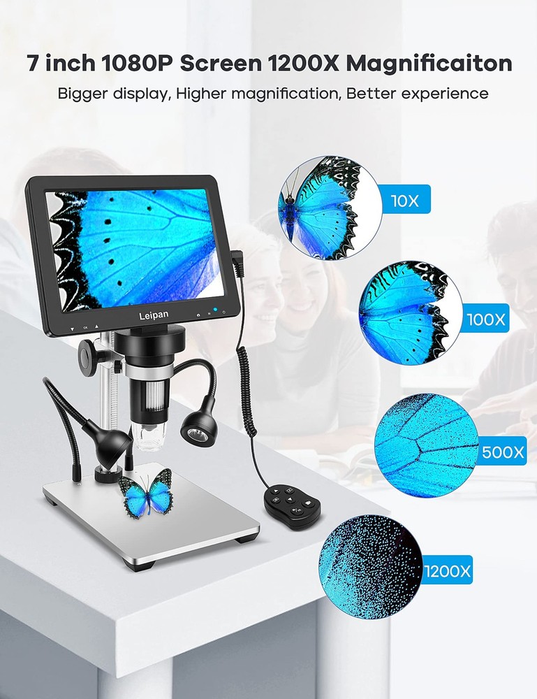 7" LCD Digital Microscope 1200X,Leipan 12MP Coin Microscope with Screen for A...
